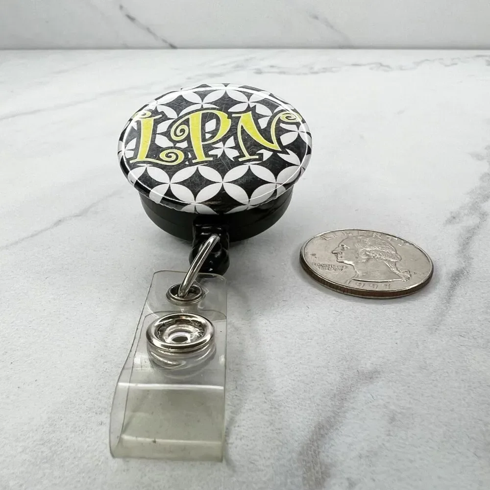 Black Yellow White LPN Nurse Clip On Retractable School Work Badge ID Holder